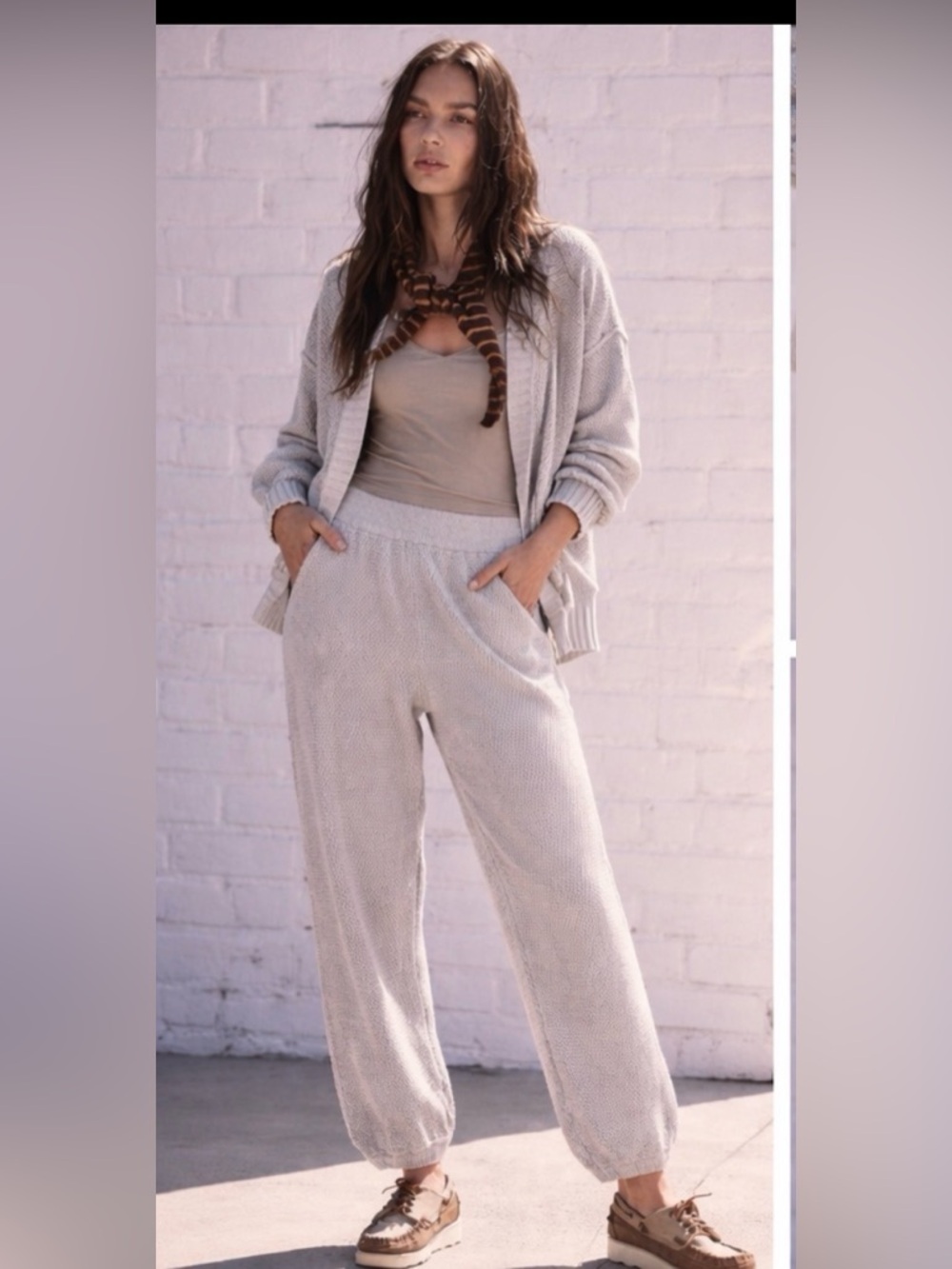 Free People  Waffle Knit Lounge Pants – Light Grey | Cozy Relaxed Fit